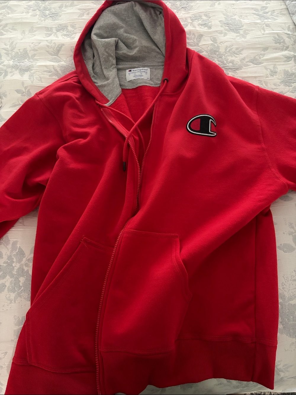 Champion Red Zip-Up Hoodie for Men Comfort Fleece Hooded Top